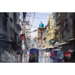 Sarfraz Musawir,15 x 22 Inch, Watercolor on Paper, Cityscape Painting, AC-SAR-094